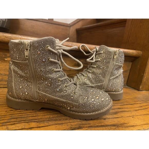 Betsy Johnson Hudson Combat Boots Women’s 5M Rhinestones Zip - Picture 5 of 8